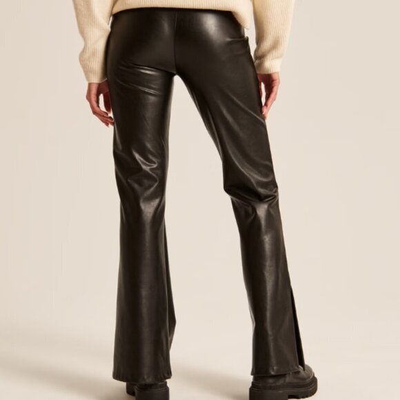 Abercrombie & Fitch Split-Hem Vegan Leather Slim Flare Pant Black - Picture 2 of 6